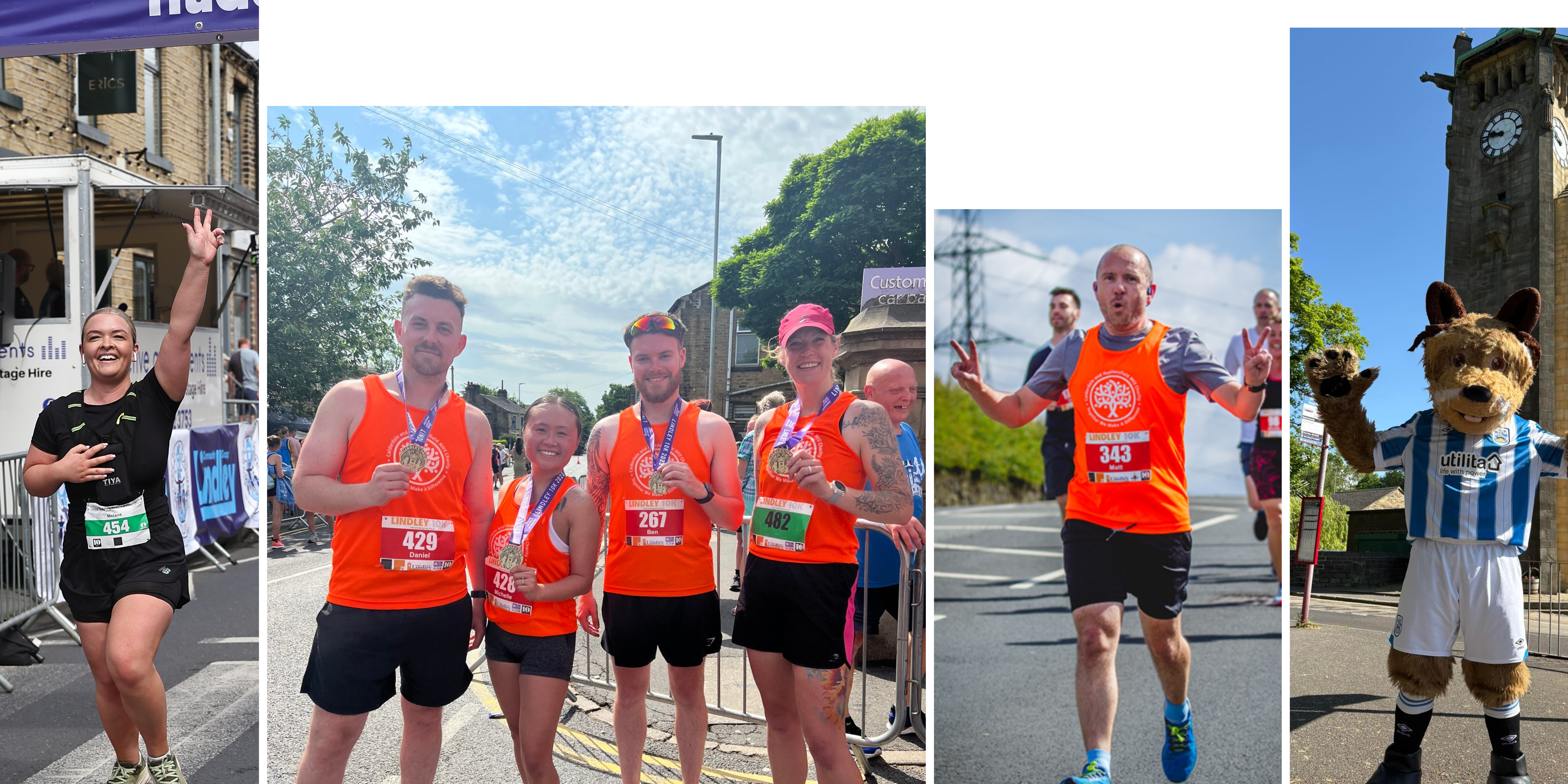 Banner page showing people posing after running the 10K
