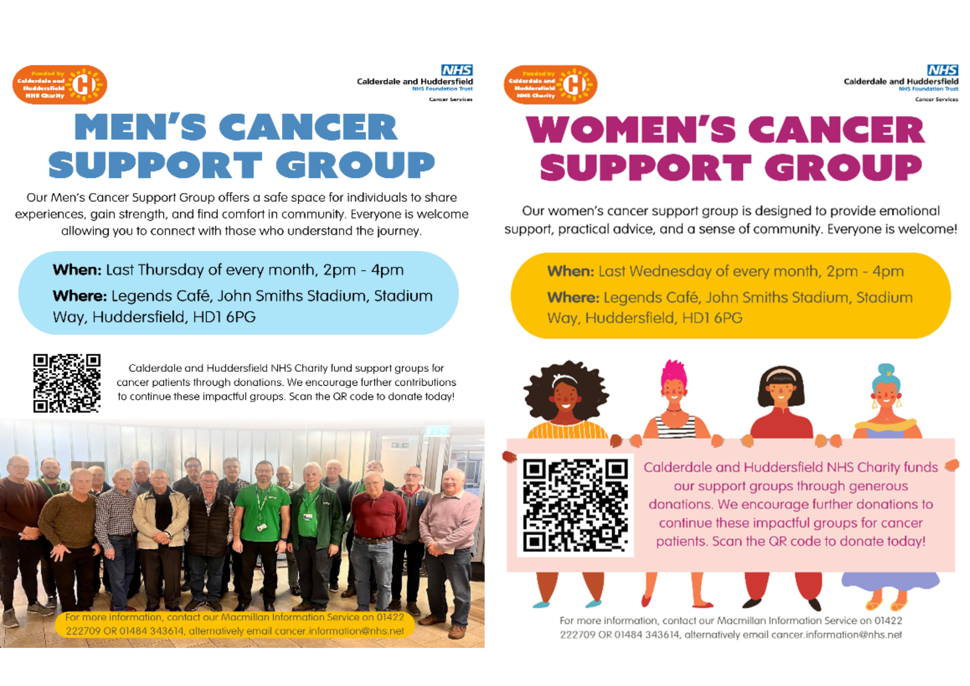 Posters for both the men's and women's cancer support groups.