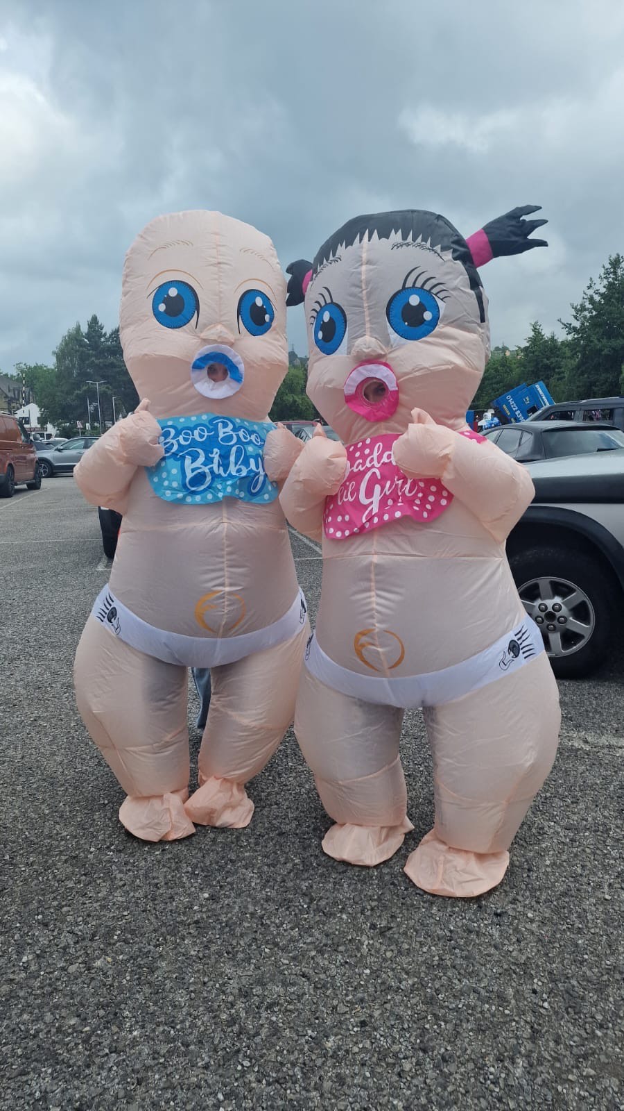 2 x adult blown up baby costumes