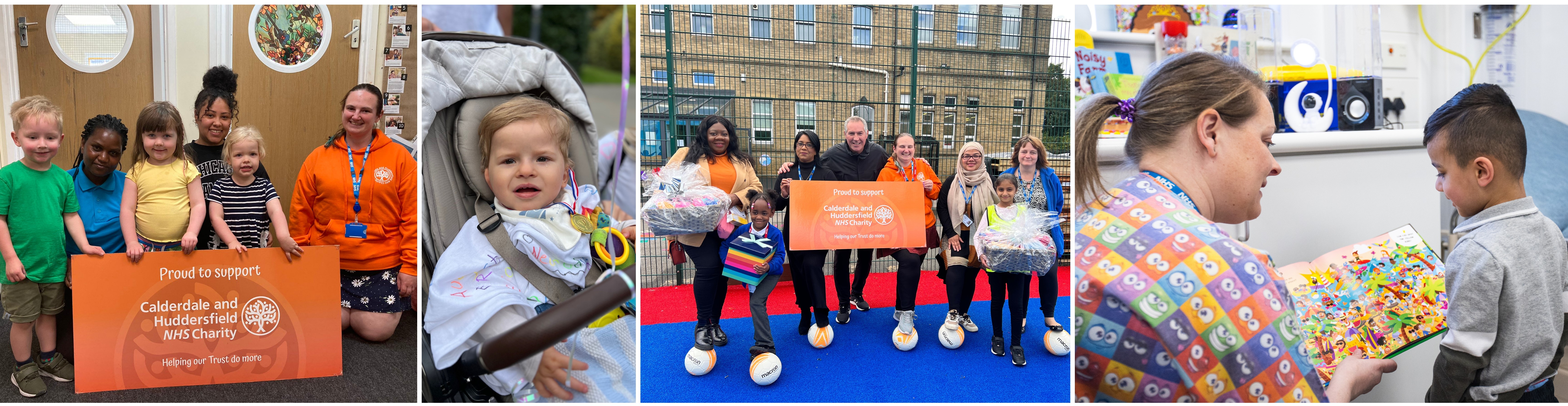 Multiple images of children, some in a school setting, some from our events